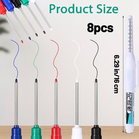 8 Pcs Long Head Deep Hole Marker Long Nib Waterproof Marker Multi-purpose Deep Reach Markers Quick Dry Colorful Carpenter Pen 45mm Reach Permanent Pen for Bathroom Woodworking Decoration Construction in Saudi Arabia