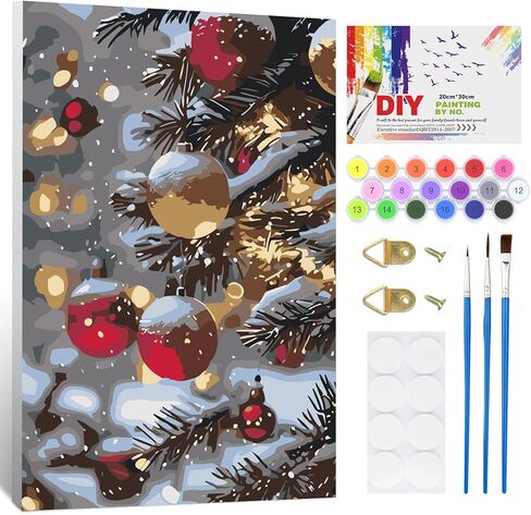 GHHKUD 4 Pack Christmas Theme Paint by Numbers Kits Adults with Frame, DIY Christmas Tree Snowman Painting by Numbers for Age 6Up, Easy Oil Painting on Canvas Arts Gifts Home Decor 20x30cm in Saudi Arabia