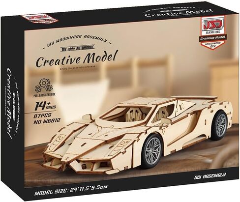 مجموعة نماذج سيارة خشبية قابلة للبناء - لعبة مركبة ذاتية التجميع مكونة من 87 قطعة، مشروع ألغاز مصنوع يدويًا للأطفال والكبار (9.4 × 4.3 × 2.4 بوصة) in Kuwait