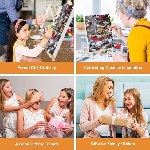 GHHKUD 4 Pack Christmas Theme Paint by Numbers Kits Adults with Frame, DIY Christmas Tree Snowman Painting by Numbers for Age 6Up, Easy Oil Painting on Canvas Arts Gifts Home Decor 20x30cm in Saudi Arabia