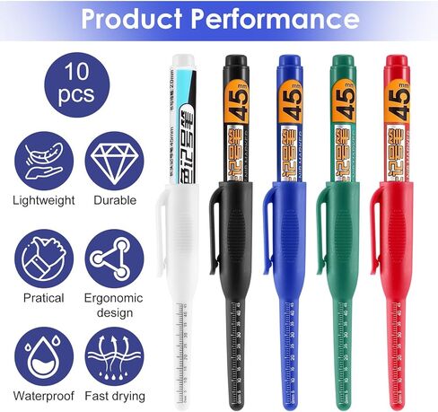 10 Pcs Deep Reach Markers Long Head Deep Hole Marker Pens 45mm Long Nose Marker Waterproof Construction Markers Marking Tool Permanent Pen Carpenter Ink Pens Metal Marking Pen (5 Colors) in Saudi Arabia