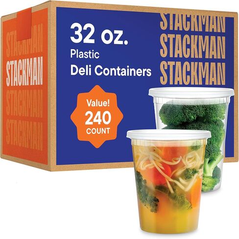 Stack Man [240 Sets - 8 oz.] Clear Plastic Containers with Airtight Lids - Deli Food Storage, Slime, and More - Bulk Pack - Small Containers with Lids - 240/Case Brand in Kuwait