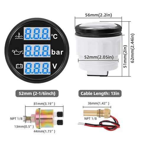Aramox 3 in 1 Boat Marine Meter Kit, Water Temp Oil Pressure Voltmeter Triple Gage Set IP67 Water Proof for Cars RVs Trucks Boats (Black Dial Black Cover) in Saudi Arabia