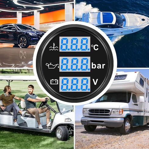 Aramox 3 in 1 Boat Marine Meter Kit, Water Temp Oil Pressure Voltmeter Triple Gage Set IP67 Water Proof for Cars RVs Trucks Boats (Black Dial Black Cover) in Saudi Arabia