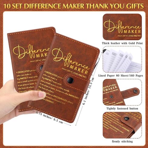 Honoson 10 Sets Difference Maker Employee Christmas Appreciation Gifts Bulk Inspirational A5 Leather Journal Motivational Notebooks with Pen Appreciation Gifts for Coworker Team Staff Boss Volunteer in Saudi Arabia