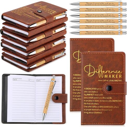 Honoson 10 Sets Difference Maker Employee Christmas Appreciation Gifts Bulk Inspirational A5 Leather Journal Motivational Notebooks with Pen Appreciation Gifts for Coworker Team Staff Boss Volunteer in Saudi Arabia