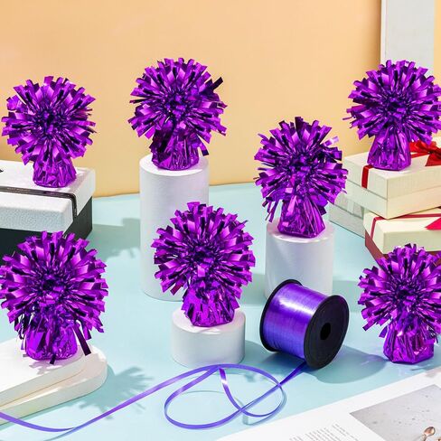 24 PCS Balloon Weights Metallic Anchor, Balloon Holder Heavy Weights with 1 Roll Iridescent Crimped Ribbon for Balloons Table Party Favor Birthday Decor(White) in Saudi Arabia