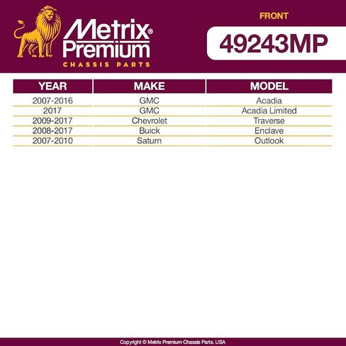 أجزاء الهيكل الفاخرة من Metrix - مجموعة جلبة قضيب التثبيت الأمامي تناسب 2007-2016 GMC Acadia، 17 GMC Acadia Limited، 09-17 شيفروليه ترافيرس، 08-17 Buick Enclave، استبدال K200876، صنع في أوروبا in Saudi Arabia