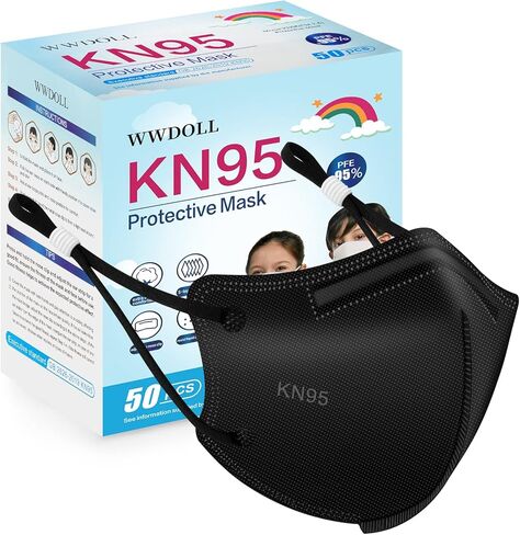 قناع الوجه WWDOLL Kid KN95، 50 عبوة، أقنعة KN95 قابلة للتنفس من 5 طبقات، متعددة الألوان in Kuwait