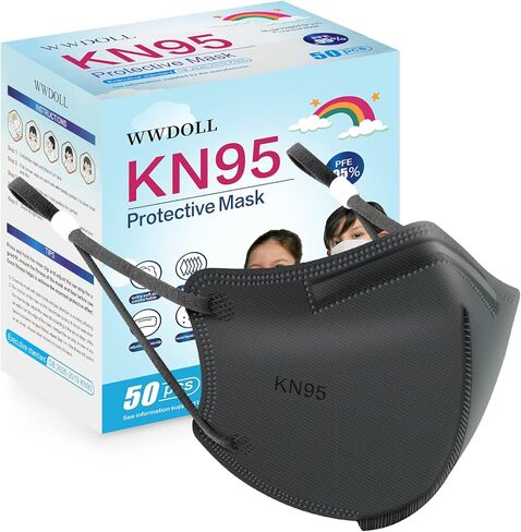 قناع الوجه WWDOLL Kid KN95، 50 عبوة، أقنعة KN95 قابلة للتنفس من 5 طبقات، متعددة الألوان in Kuwait