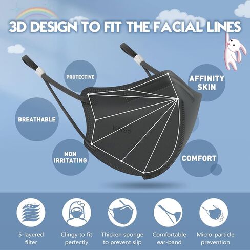 قناع الوجه WWDOLL Kid KN95، 50 عبوة، أقنعة KN95 قابلة للتنفس من 5 طبقات، متعددة الألوان in Kuwait