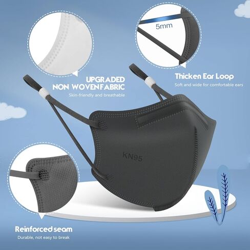 قناع الوجه WWDOLL Kid KN95، 50 عبوة، أقنعة KN95 قابلة للتنفس من 5 طبقات، متعددة الألوان in Kuwait