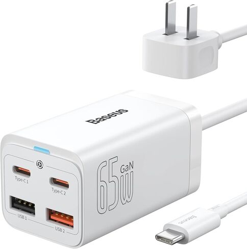 شاحن Baseus USB C بقدرة 100 وات، شاحن حائط قابل للطي بأربعة منافذ GaN6 ومحول طاقة مدمج وسريع الشحن لأجهزة MacBook وGoogle Pixelbook وThinkPad وDell XPS وiPad وSamsung S23 وiPhone 15/Pro وSteam Deck in Kuwait