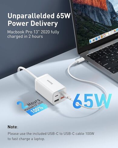 شاحن Baseus USB C بقدرة 100 وات، شاحن حائط قابل للطي بأربعة منافذ GaN6 ومحول طاقة مدمج وسريع الشحن لأجهزة MacBook وGoogle Pixelbook وThinkPad وDell XPS وiPad وSamsung S23 وiPhone 15/Pro وSteam Deck in Kuwait