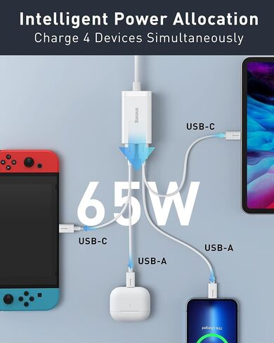 شاحن Baseus USB C بقدرة 100 وات، شاحن حائط قابل للطي بأربعة منافذ GaN6 ومحول طاقة مدمج وسريع الشحن لأجهزة MacBook وGoogle Pixelbook وThinkPad وDell XPS وiPad وSamsung S23 وiPhone 15/Pro وSteam Deck in Kuwait