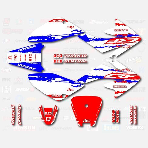 طقم رسومات أحمر وأبيض وأزرق مناسب لسيارة Honda 04-19 CRF70 ملصق كفن CRF 70 80 100 in Saudi Arabia