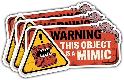 3 Pcs Warning This Object is A Mimic Sticker – Funny Trap Chest Loot Gaming Humor Vinyl Decal Waterproof for Laptop, Car, Tumbler – Gift for Fantasy Roleplay Fans – 3 Inch in Saudi Arabia