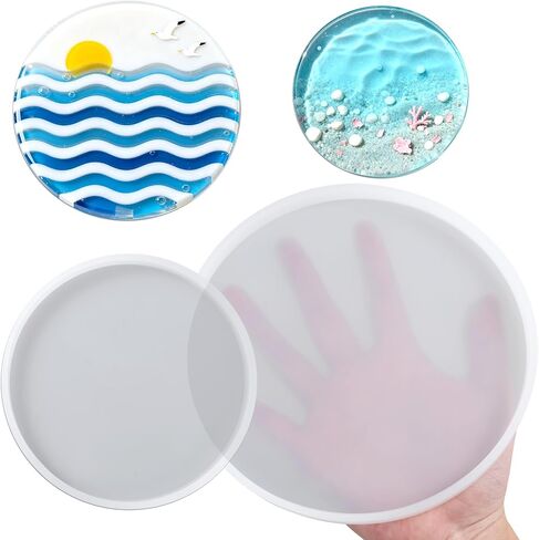 2 PCS Resin Coaster Molds, Round Thickened Silicone Coaster Molds for Epoxy Resin Casting, DIY Coasters, Candle Holders, 7", 5" in Saudi Arabia
