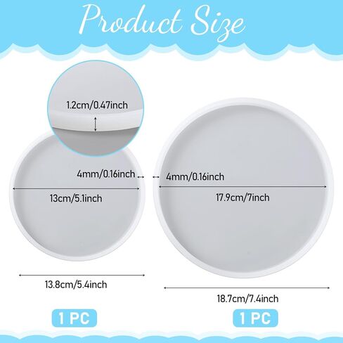 2 PCS Resin Coaster Molds, Round Thickened Silicone Coaster Molds for Epoxy Resin Casting, DIY Coasters, Candle Holders, 7", 5" in Saudi Arabia