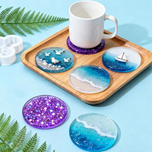 2 PCS Resin Coaster Molds, Round Thickened Silicone Coaster Molds for Epoxy Resin Casting, DIY Coasters, Candle Holders, 7", 5" in Saudi Arabia