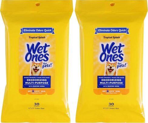 Wet Ones for Pets Desmellizing Multi-Purpose Dog Wipes with Baking Soda Dog Desmellizing Wipes for All Dogs in Tropical Splash Scent, Wet Ones Wipes for Desmellizing Dogs (Pack of 12,1200 Count Total) in Kuwait