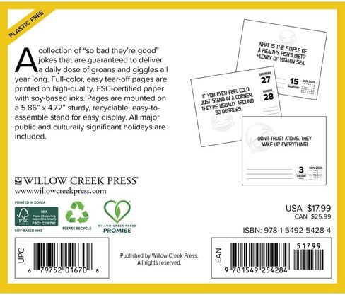 Willow Creek Press، تقويم مكتب LOL Jokes 2026، 6.18 بوصة × 5.43 بوصة، تقويم يومي مع شريط لاصق in Kuwait