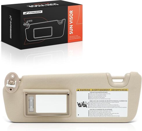 A-Premium Driver Left Side Sun Visor Compatible with Toyota Highlander 2014-2019 - with Vanity Light, with Vanity Mirror, Beige Color - Replaces 743200E074A0, 74320-0E074-A0 in Saudi Arabia