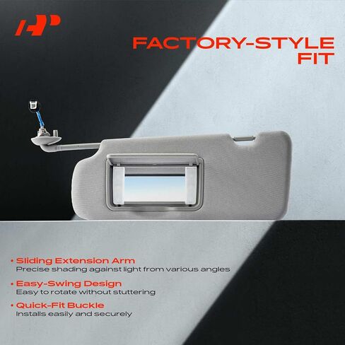A-Premium Driver Left Side Sun Visor Compatible with Toyota Highlander 2014-2019 - with Vanity Light, with Vanity Mirror, Beige Color - Replaces 743200E074A0, 74320-0E074-A0 in Saudi Arabia