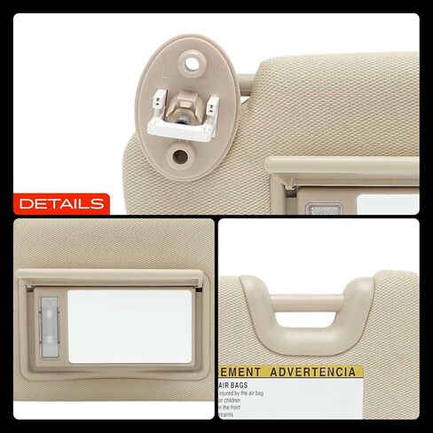 A-Premium Driver Left Side Sun Visor Compatible with Toyota Highlander 2014-2019 - with Vanity Light, with Vanity Mirror, Beige Color - Replaces 743200E074A0, 74320-0E074-A0 in Saudi Arabia