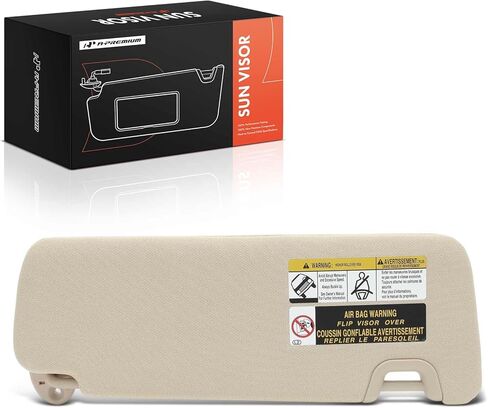 A-Premium Driver Left Side Sun Visor Compatible with Toyota Highlander 2014-2019 - with Vanity Light, with Vanity Mirror, Beige Color - Replaces 743200E074A0, 74320-0E074-A0 in Saudi Arabia