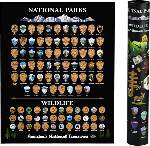 National Parks Scratch Off Map of United States Poster [ALL 63 Parks] INCLUDES Wildlife, US Travel Map Print, USA Gift for Travelers Road Trip Adventure Journal, Fits 16"x20" frame by Bright Standards in Kuwait
