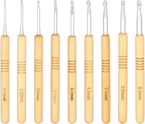 Crochet Hook, 9 PCS Wooden Hand Shank Aluminum Crochet Hooks Set for Yarn Craft Sewing Crochet Needles, Knitting Tool 2.0mm/2.5mm/3.0mm/3.5mm/4.0mm/4.5mm/5.0mm/5.5mm/6.0mm Crochet Needle for Knitter in Saudi Arabia
