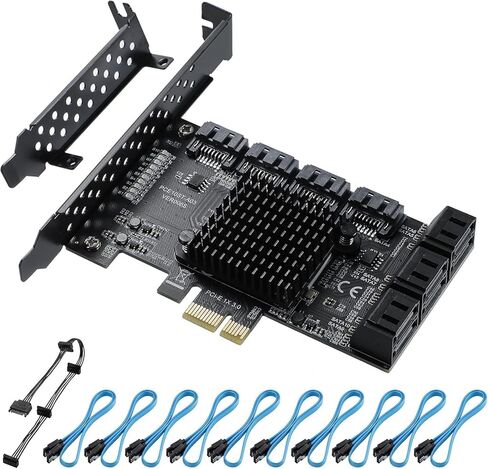 PCIe SATA Card 6 Port, PCIe to SATA Controller Expansion Card, 6Gbps SATA 3.0 PCIe Card with 6 SATA Cables, ASM1166 1X 6-Port Chip, Integrated Adapter Converter for Desktop PC in Saudi Arabia
