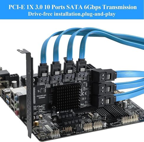 PCIe SATA Card 6 Port, PCIe to SATA Controller Expansion Card, 6Gbps SATA 3.0 PCIe Card with 6 SATA Cables, ASM1166 1X 6-Port Chip, Integrated Adapter Converter for Desktop PC in Saudi Arabia