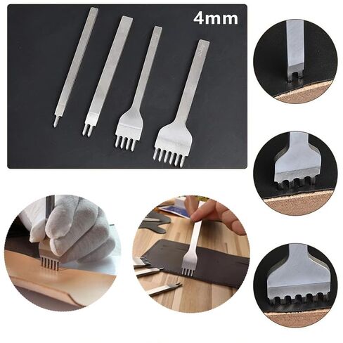 مجموعة ثقوب جلدية احترافية، مجموعة مكونة من 4 قطع مع 4 مم، خيارات شوكة 1/2/4/6، أدوات حرفية فولاذية لأعمال الجلود، أعمال يدوية وإصلاحات جلدية in Saudi Arabia