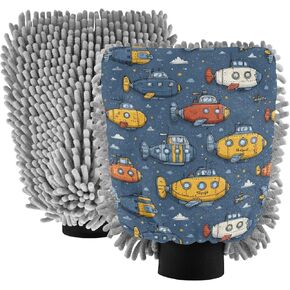 AIXIWAWA Cartoon Submarine Print Car Wash Mitt Washing Glove Scratch Free Water Absorbent 2 Pack Large in Saudi Arabia