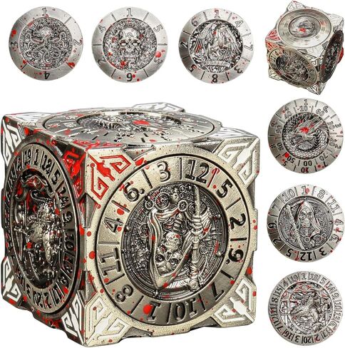 DND Spinner Dice، معدن فريد 7 في 1 D&D Cube Fidget Dice مع راحة ثلاثية الأبعاد للأبراج المحصنة والتنينات، لعبة لعب الأدوار الخيالية RPG ملحقات الطاولة هدية لـ DM واللاعب (أسود-أحمر) in Kuwait