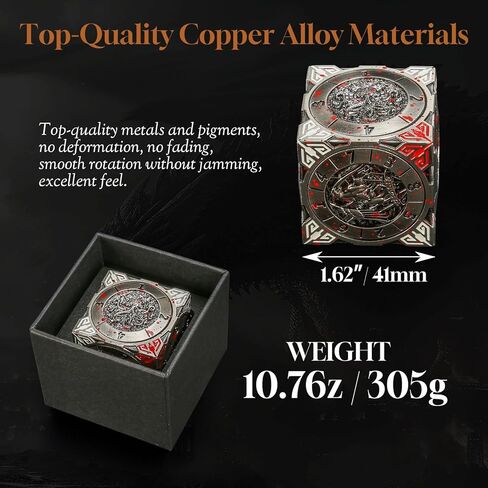 DND Spinner Dice، معدن فريد 7 في 1 D&D Cube Fidget Dice مع راحة ثلاثية الأبعاد للأبراج المحصنة والتنينات، لعبة لعب الأدوار الخيالية RPG ملحقات الطاولة هدية لـ DM واللاعب (أسود-أحمر) in Kuwait