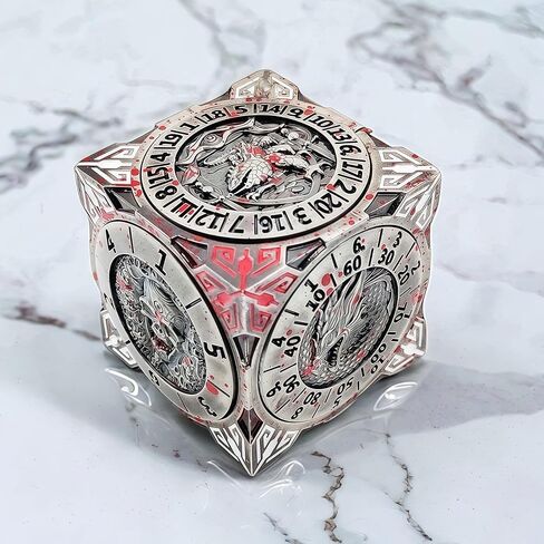 DND Spinner Dice، معدن فريد 7 في 1 D&D Cube Fidget Dice مع راحة ثلاثية الأبعاد للأبراج المحصنة والتنينات، لعبة لعب الأدوار الخيالية RPG ملحقات الطاولة هدية لـ DM واللاعب (أسود-أحمر) in Kuwait