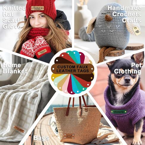 Customized Faux Leather Tags, Personalized Tags Labels for Knitting Crochet, Knitting Label with Rivets, Handmade with Love Label for Hats Beanies Scarves & More (2.36 x 0.75 inches) in Saudi Arabia