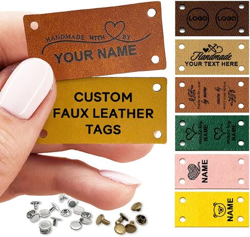 Customized Faux Leather Tags, Personalized Tags Labels for Knitting Crochet, Knitting Label with Rivets, Handmade with Love Label for Hats Beanies Scarves & More (2.36 x 0.75 inches) in Saudi Arabia