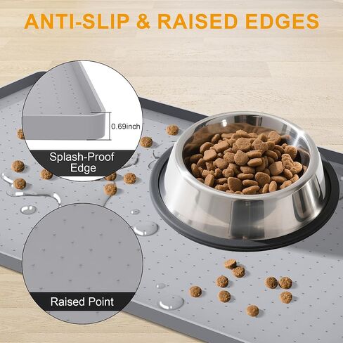 Mofason Pet Food Mat Waterproof Dog Mat 24"x16" Large – 0.5" inch Raised Edge, Dog Cat Silicone Feeding Placemat Water Bowl Tray for Floors, Nonslip Washable Dog Mat for Food and Water in Kuwait