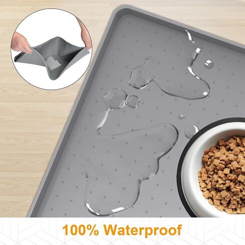 Mofason Pet Food Mat Waterproof Dog Mat 24"x16" Large – 0.5" inch Raised Edge, Dog Cat Silicone Feeding Placemat Water Bowl Tray for Floors, Nonslip Washable Dog Mat for Food and Water in Kuwait