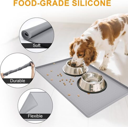 Mofason Pet Food Mat Waterproof Dog Mat 24"x16" Large – 0.5" inch Raised Edge, Dog Cat Silicone Feeding Placemat Water Bowl Tray for Floors, Nonslip Washable Dog Mat for Food and Water in Kuwait