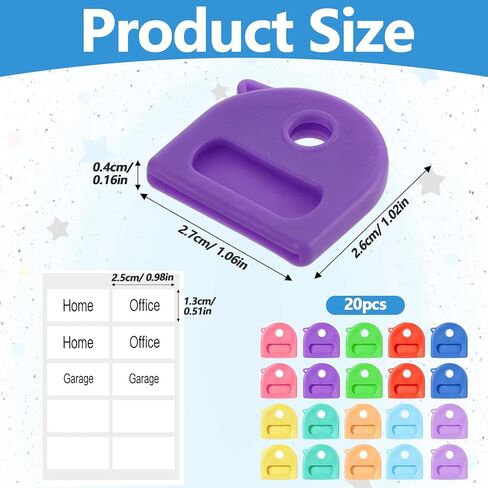 20 Pcs Key Covers Caps 1" Key Color Identifiers with Labels Soft Stretchy Keys Label Tags Cute 0.9-1.05 Inch for House Keys Markers Tags Heads Protectors in Saudi Arabia
