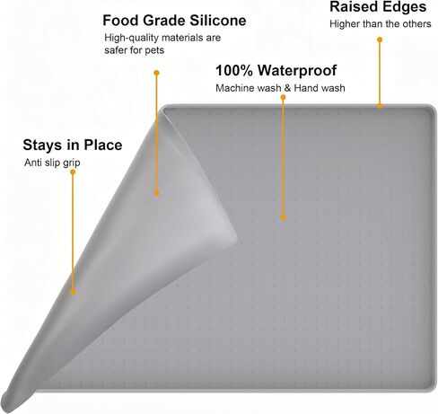 Mofason Pet Food Mat Waterproof Dog Mat 24"x16" Large – 0.5" inch Raised Edge, Dog Cat Silicone Feeding Placemat Water Bowl Tray for Floors, Nonslip Washable Dog Mat for Food and Water in Kuwait