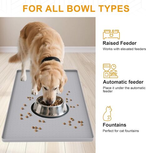 Mofason Pet Food Mat Waterproof Dog Mat 24"x16" Large – 0.5" inch Raised Edge, Dog Cat Silicone Feeding Placemat Water Bowl Tray for Floors, Nonslip Washable Dog Mat for Food and Water in Kuwait
