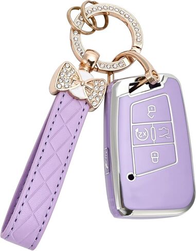 Key Fob Cover for Volkswagen with Keychain, Soft TPU Protection Car Key Case for VW Tiguan Atlas Taos SEL Jetta GLI Passat Arteon Golf Alltrack Remote Start Smart Key (Blue) in Saudi Arabia