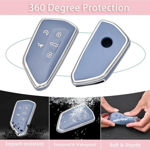 Key Fob Cover for Volkswagen with Keychain, Soft TPU Protection Car Key Case for VW Tiguan Atlas Taos SEL Jetta GLI Passat Arteon Golf Alltrack Remote Start Smart Key (Blue) in Saudi Arabia