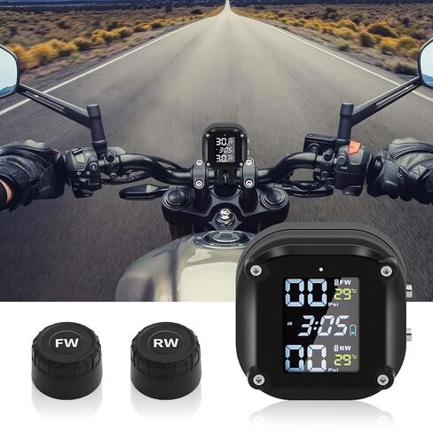 دراجة نارية TPMS، نظام مراقبة ضغط الإطارات مع 2 أجهزة استشعار خارجية دراجة نارية إنذار درجة حرارة الإطارات في الوقت الحقيقي عرض قياس ضغط الإطارات دراجة نارية in Saudi Arabia